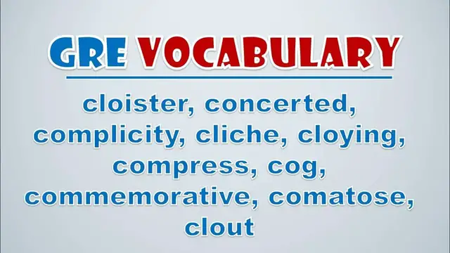Video thumbnail for GRE Vocabulary: Cloister, Concerted, Complicity, Cliche, Cloying, Compress, Cog, Commemorative