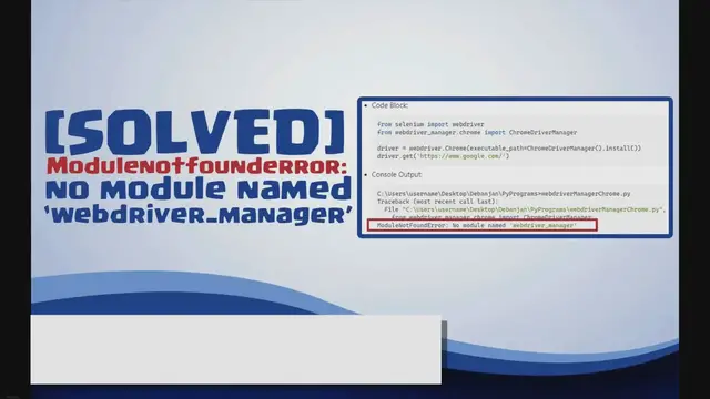 Video thumbnail for Modulenotfounderror: no module named webdriver_manager