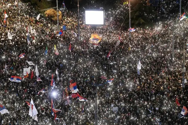 Video thumbnail for Thousands flood streets for Serbia’s student movement election rally
