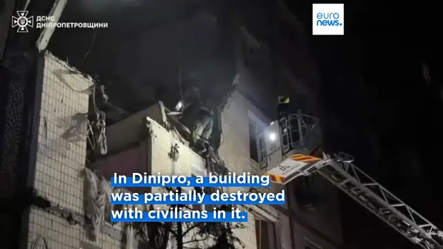 'Video thumbnail for Overnight Russian attacks on Ukraine's eastern city of Dnipro kills three and injures 12'