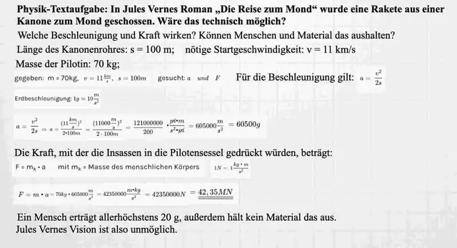 Video thumbnail for Rakete per Kanone zum Mond Physik Textaufgabe