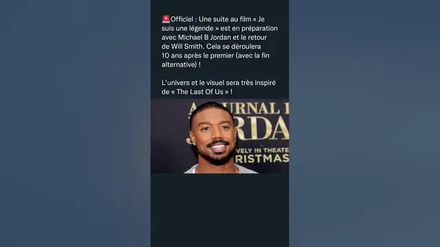 'Video thumbnail for Officiel : Une suite au film « Je suis une légende » est en préparation avec Michael B Jordan'