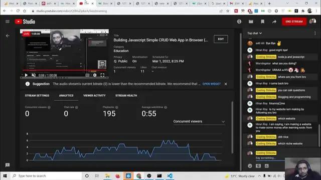 Video thumbnail for Building Javascript Simple CRUD Web App in Browser {LIVE] Coding Session + Blogging Q/A