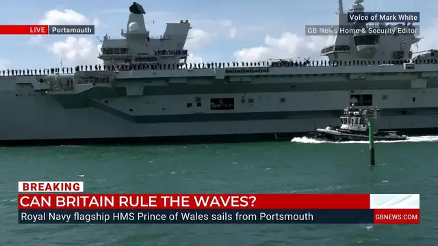 Video thumbnail for WATCH: Moment Royal Navy flagship HMS Prince of Wales sails from Portsmouth