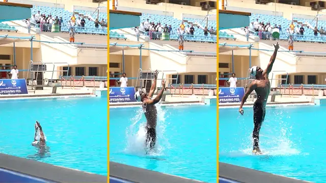 'Video thumbnail for Highest jump out of water wearing a monofin - 2.32 metres by Omar Syed Shaaban'