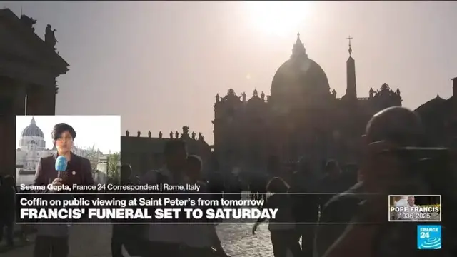 Video thumbnail for Pope Francis' coffin on public viewing at St Peter's from Wednesday