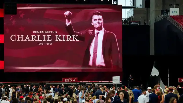 'Video thumbnail for Trump hails Charlie Kirk as 'American hero' at memorial service'