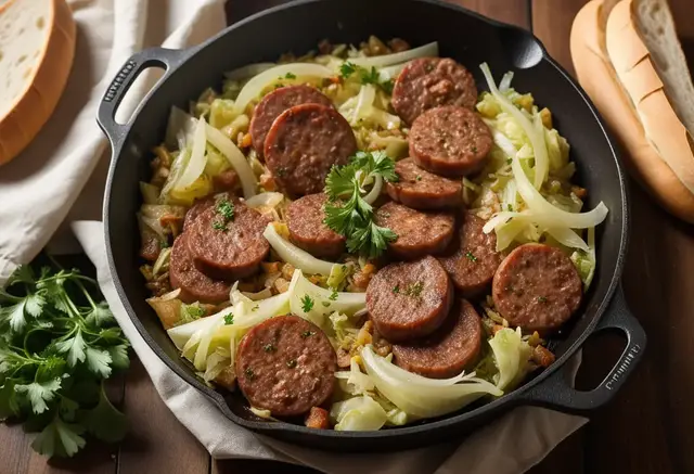Video thumbnail for Cabbage and Sausage Skillet