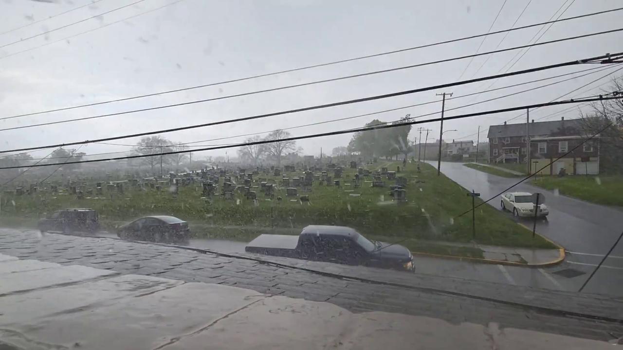 Video thumbnail for US: Stormy weather with heavy rain hits Brackenridge, PA.