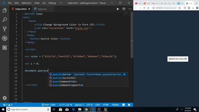 Video thumbnail for How to Switch Background Color of Webpage in Pure HTML5 CSS3 & Javascript
