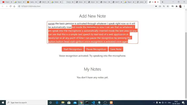 Video thumbnail for Javascript Speech to Text Notes App Using Web Speech API Full Project For Beginners