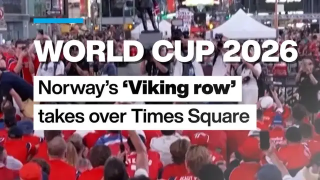 Video thumbnail for World Cup 2026: Norway’s ‘Viking row’ takes over Times Square