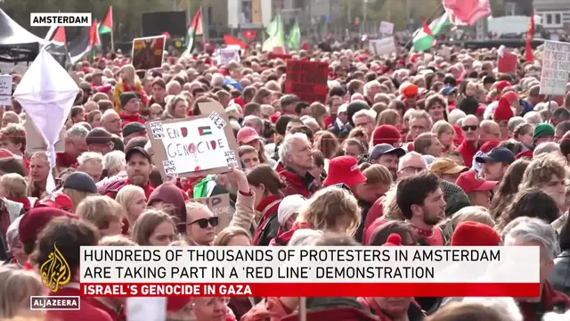 'Video thumbnail for Hundreds of thousands of people protest in Amsterdam against Israel’s Gaza war'