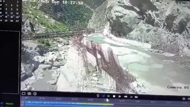 Video thumbnail for India: Overloaded dumper plunges into river as 190-foot-long bridge gives way under heavy weight.