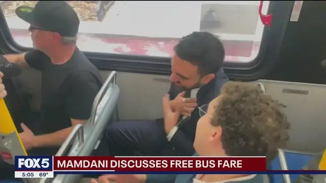 'Video thumbnail for NYC mayoral hopefuls trade barbs at business forum as Mamdani pushes free bus plan'