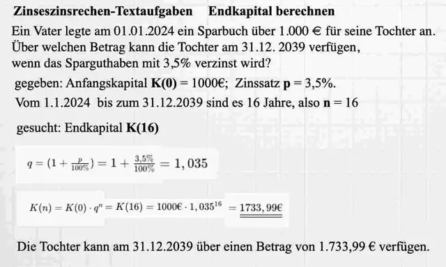 Video thumbnail for Zinseszinsrechnung Textaufgabe Endkapital berechnen