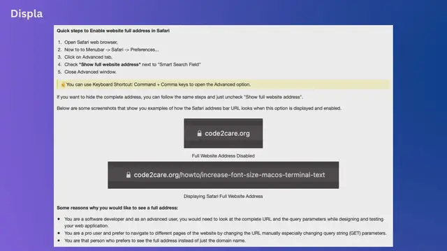Video thumbnail for Display full website URL - Address in Safari macOS Browser