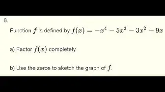 Video thumbnail for Factor and Sketch the  Polynomial     - x^4 - 5x^3 - 3x^2 + 9x  - Grade 12