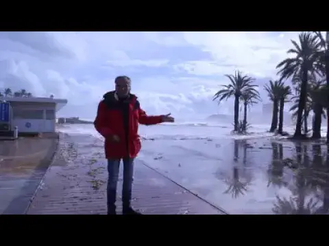 Video thumbnail for Reporter nearly washed away as storm hits Javea's Arenal beach | Olive Press TV