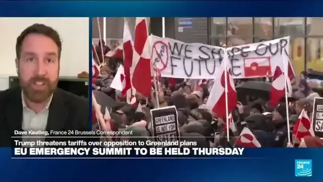 Video thumbnail for 'A head-spinning day of crisis meetings all over Europe' as Trump reiterates push for Greenland