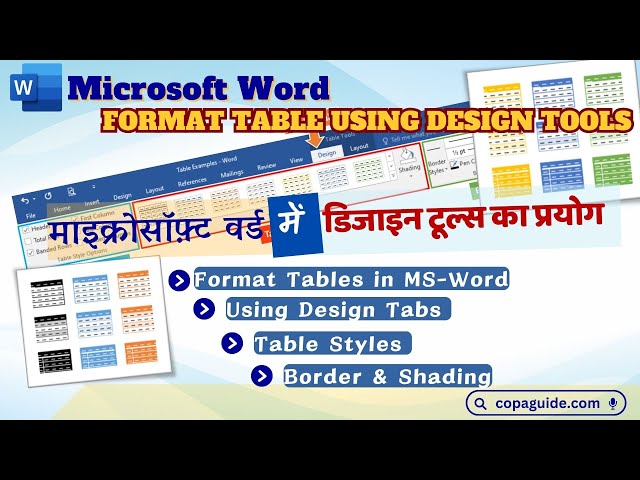 Video thumbnail for How to Design & Style Tables in Microsoft Word | Learn to Use Design Tab  Hindi Tutorial