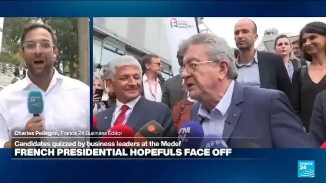 Video thumbnail for 'Great public test': French presidential hopefuls to face off at business summit