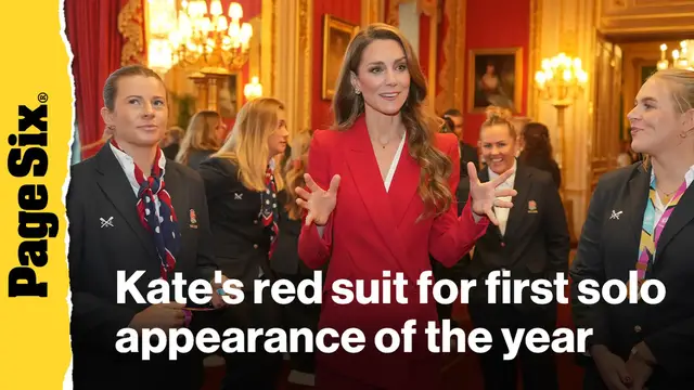 Video thumbnail for Kate Middleton wears red power suit for her first solo royal appearance of the year