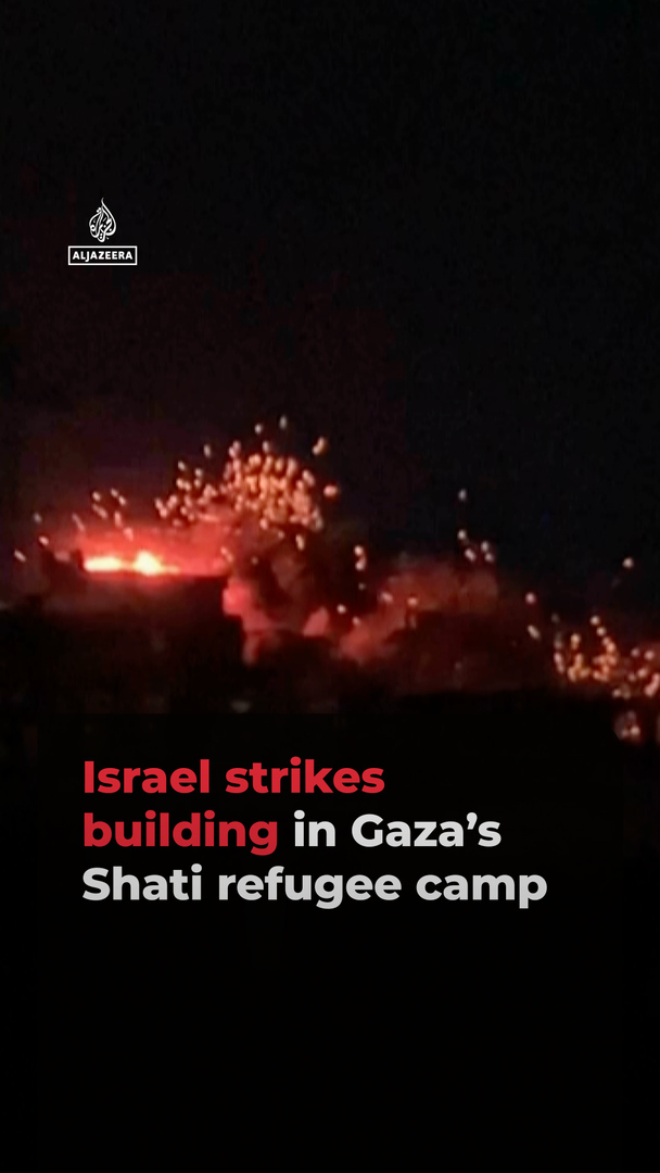 Video thumbnail for Israel strikes building in Gaza’s Shati refugee camp