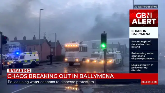 Video thumbnail for Ballymena riots: GB News’s Mark White says police facing ‘molotov of cocktails’ on second night of violence