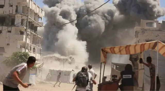 'Video thumbnail for Panic in Gaza City as Israeli strikes level high-rises, forcing mass evacuations'
