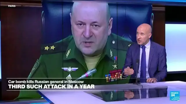 Video thumbnail for A car bomb in Moscow kills Russian general, Ukraine suspected