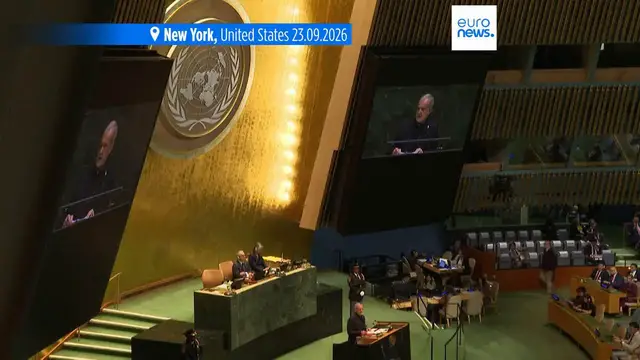 Video thumbnail for Pezeshkian tells UN Iran will not be bullied but will negotiate