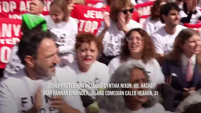 Video thumbnail for Susan Sarandon detained amid protests against Israeli prime minister.