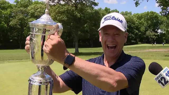 Video thumbnail for 'This is a piece of history': Southampton golfers get a surprise look at the U.S. Open trophy