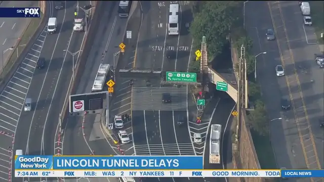 'Video thumbnail for Heavy delays inbound at Lincoln Tunnel after lane closures'