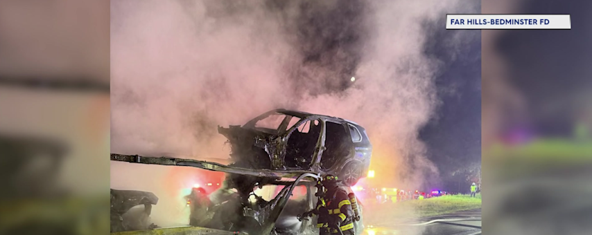 Video thumbnail for Crews battle tractor-trailer fire in Oldwick