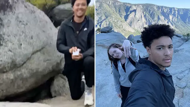 Video thumbnail for Woman Recording Panned Video Of Yosemite Turns To Surprise Proposal