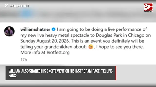Video thumbnail for William Shatner to make live debut with new heavy metal band The *uckers at Riot Fest this September