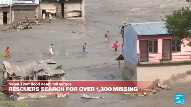 Video thumbnail for 'Extremely challenging' conditions hamper Nepal-Tibet flood rescue efforts