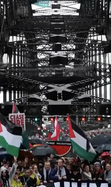 'Video thumbnail for Australia’s largest pro-Palestine rally crosses Sydney Harbour Bridge'