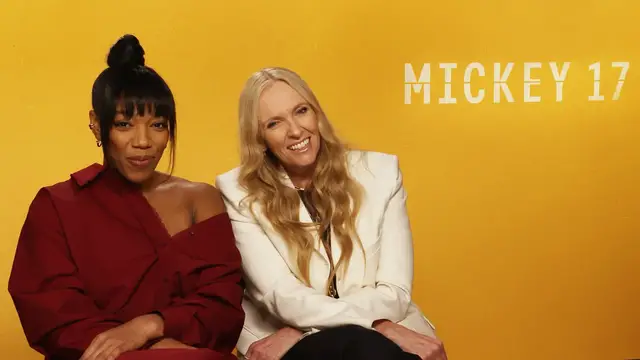 Video thumbnail for Toni Collette and Naomi Ackie on Bong Joon Ho's filmmaking process in 'Mickey 17'