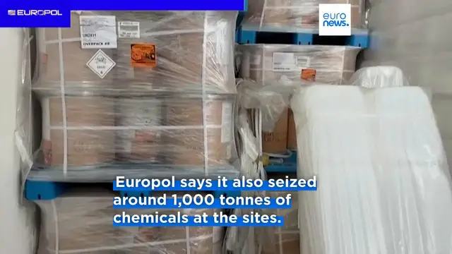 Video thumbnail for Police seize 1,000 tonnes of chemicals in 'largest-ever' drugs bust, Europol says