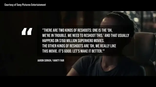 Video thumbnail for Aaron Sorkin insists The Social Reckoning reshoots had nothing to do with response to trailer.
