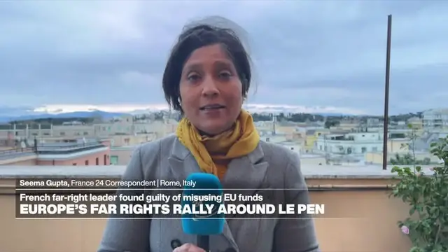 Video thumbnail for Italy's far right reacts to Marine Le Pen conviction