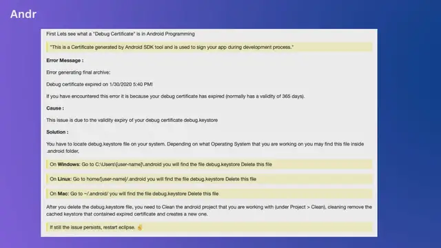 Video thumbnail for Android Error Generating Final Archive - Debug Certificate Expired
