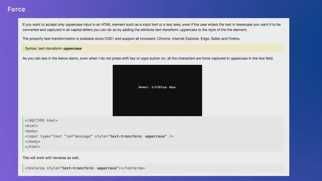 Video thumbnail for Force convert HTML text input to upper case