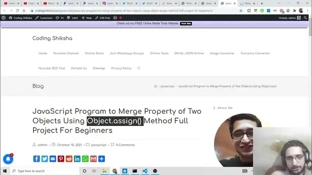 Video thumbnail for Javascript Tutorial to Merge Properties of Multiple Objects Using Object.assign & Spread Operator