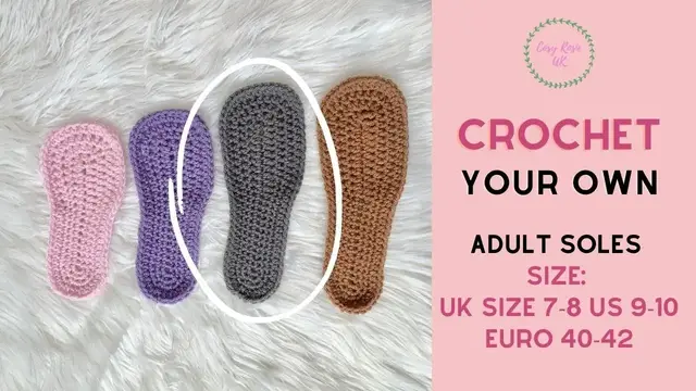 Video thumbnail for How to Crochet Soles Adult Size UK Size 7-8, US 9-10, Euro 40-42
