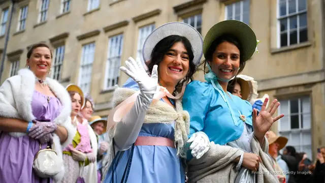 'Video thumbnail for Jane Austen fans parade in Bath to celebrate author's 250th birthday'