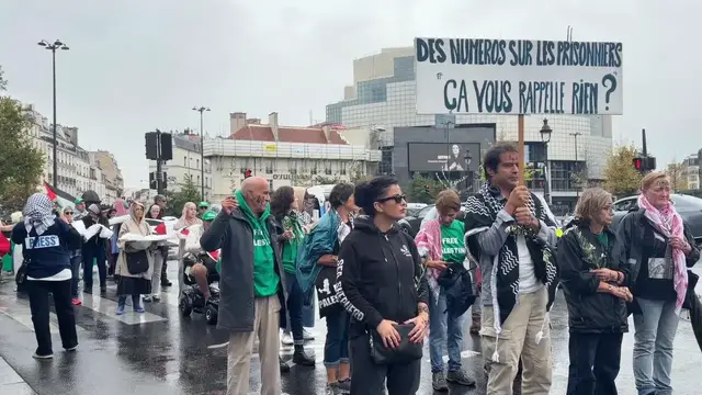 Video thumbnail for France: Pro-Palestinian protesters march in Paris with olive branches and kites.